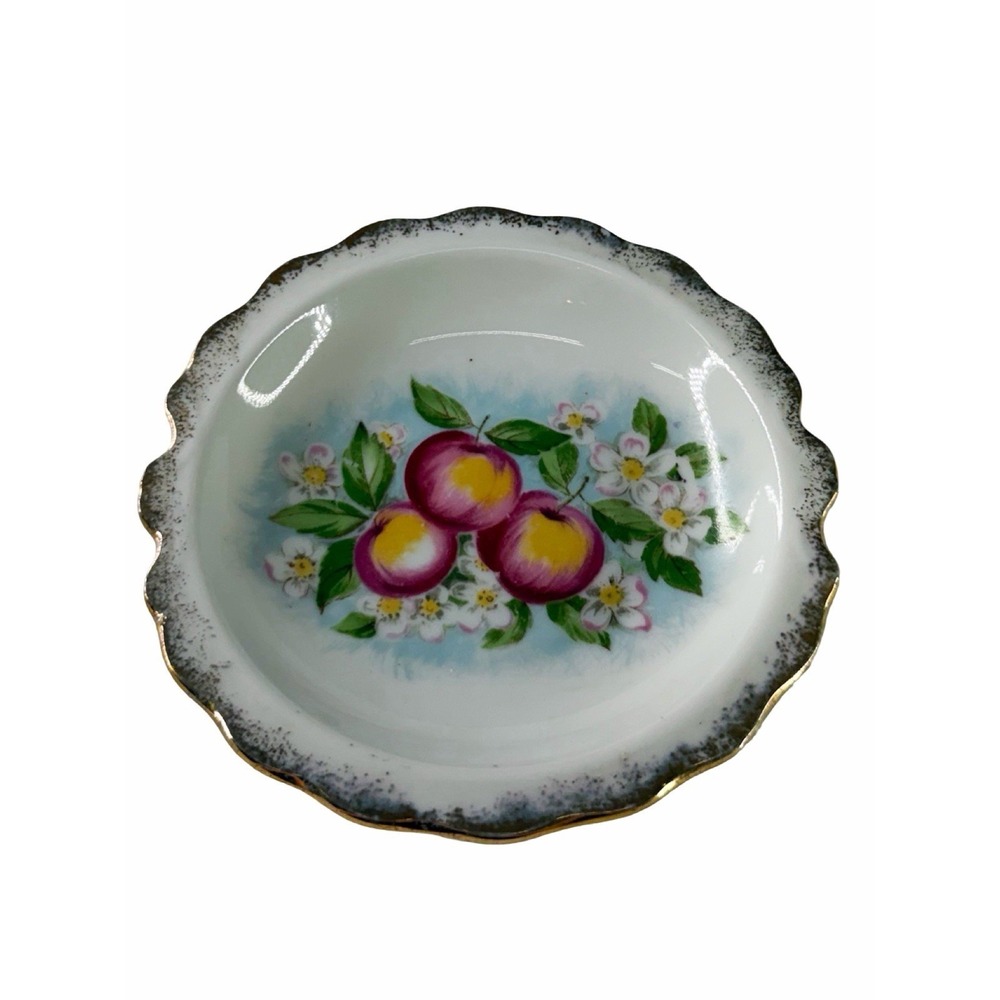 Vintage Hand Painted Creamer Underplate Set Pink Apples Gold Trim Porcelain EUC - Picture 3 of 13